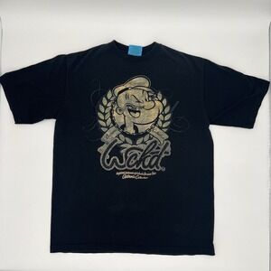 Vintage Wckd Black Popeye Graphic Tee – Large – Made in USA – Gold Foil